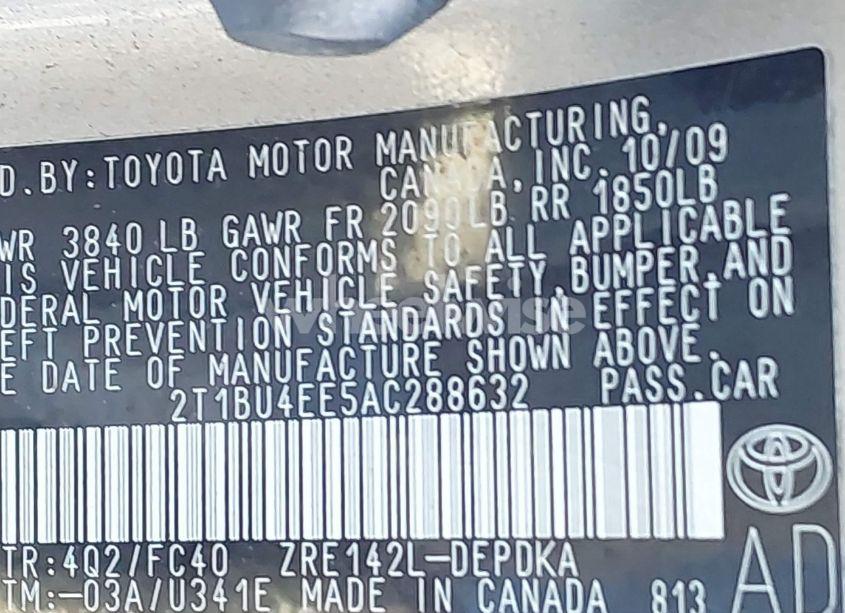 Photo 9 of 2010 Toyota Corolla LE (VIN 2T1BU4EE5AC288632)