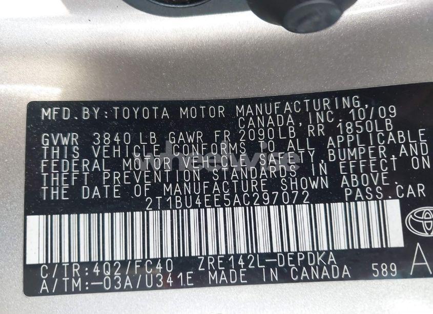 Photo 9 of 2010 Toyota Corolla LE (VIN 2T1BU4EE5AC297072)