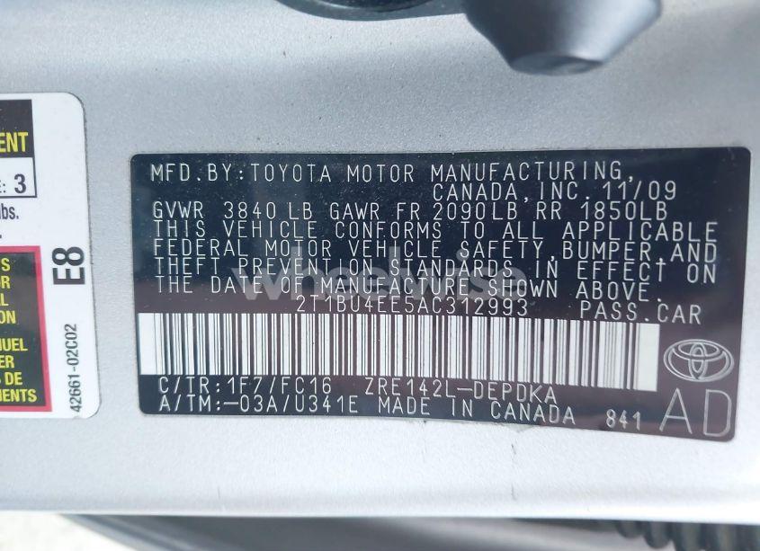 Photo 9 of 2010 Toyota Corolla LE (VIN 2T1BU4EE5AC312993)