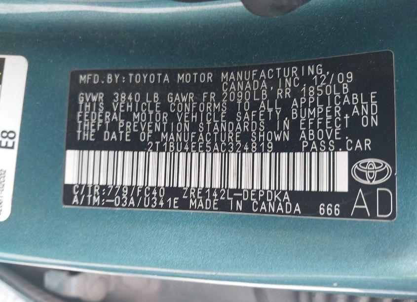 Photo 9 of 2010 Toyota Corolla LE (VIN 2T1BU4EE5AC324819)