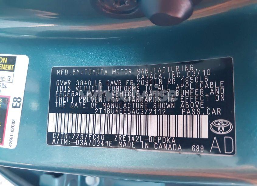 Photo 9 of 2010 Toyota Corolla LE (VIN 2T1BU4EE5AC372112)