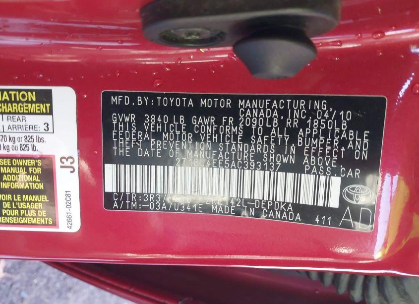 Photo 9 of 2010 Toyota Corolla LE (VIN 2T1BU4EE5AC393137)