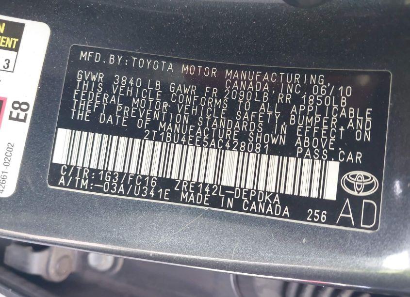 Photo 9 of 2010 Toyota Corolla LE (VIN 2T1BU4EE5AC428081)