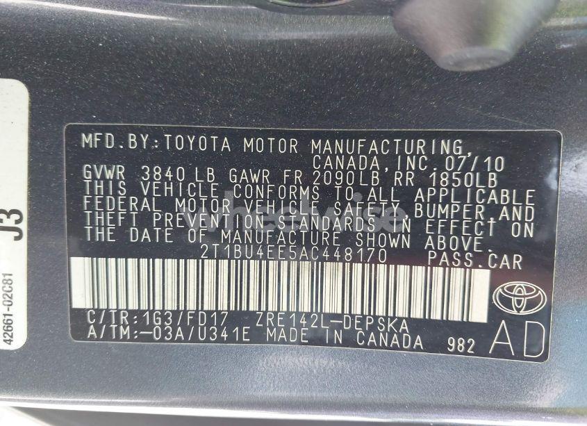 Photo 9 of 2010 Toyota Corolla S (VIN 2T1BU4EE5AC448170)