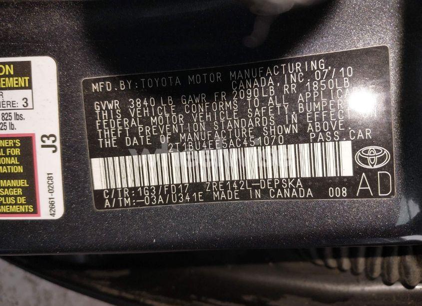 Photo 9 of 2010 Toyota Corolla S (VIN 2T1BU4EE5AC451070)