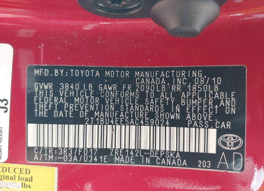 Photo 9 of 2010 Toyota Corolla S (VIN 2T1BU4EE5AC459024)