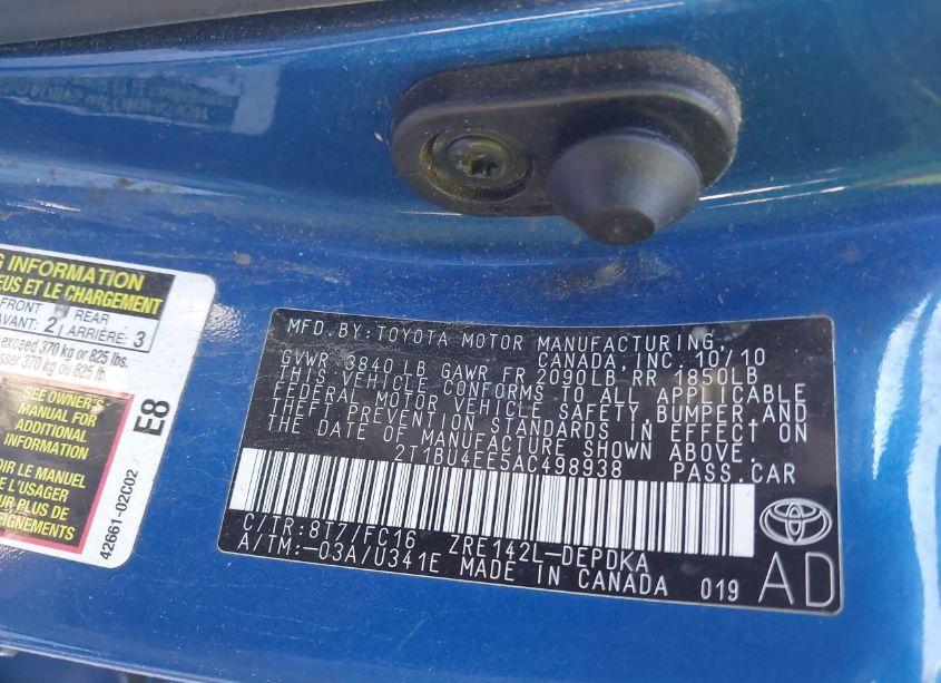 Photo 9 of 2010 Toyota Corolla LE (VIN 2T1BU4EE5AC498938)