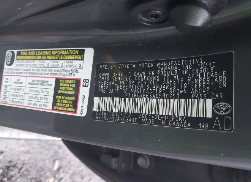 Photo 9 of 2010 Toyota Corolla LE (VIN 2T1BU4EE5AC510750)