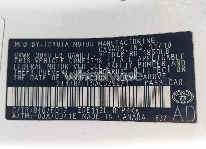 Photo 9 of 2010 Toyota Corolla S (VIN 2T1BU4EE5AC529671)