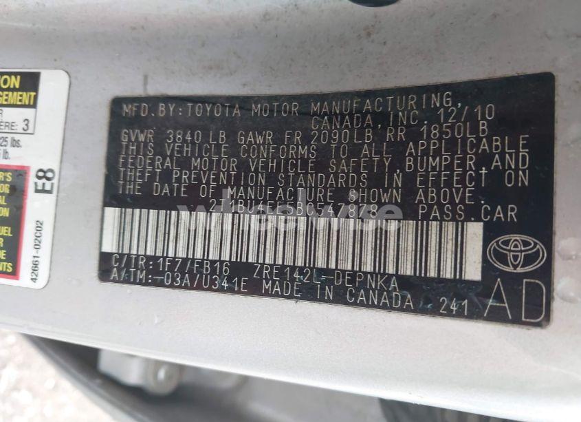 Photo 9 of 2011 Toyota Corolla LE (VIN 2T1BU4EE5BC547878)