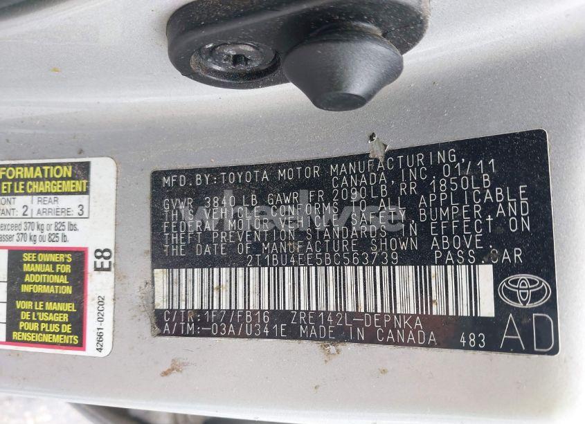 Photo 9 of 2011 Toyota Corolla LE (VIN 2T1BU4EE5BC563739)