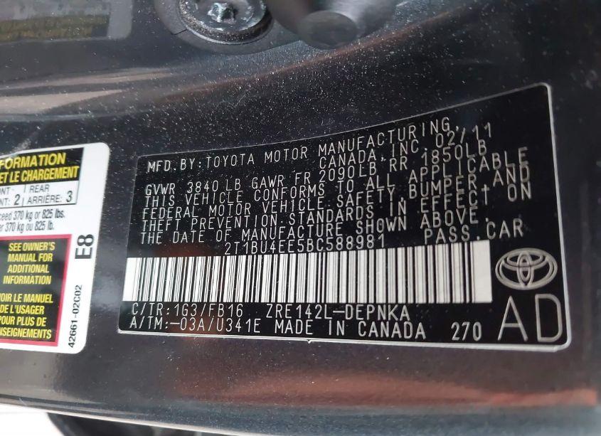 Photo 9 of 2011 Toyota Corolla LE (VIN 2T1BU4EE5BC588981)