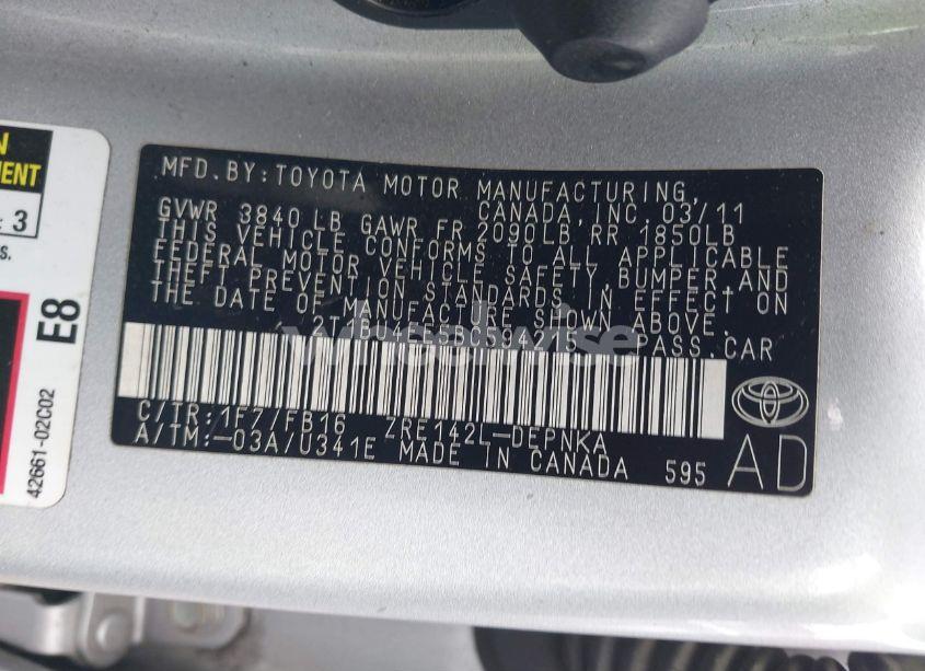 Photo 9 of 2011 Toyota Corolla LE (VIN 2T1BU4EE5BC594215)