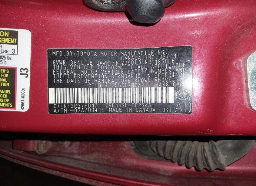 Photo 9 of 2011 Toyota Corolla S (VIN 2T1BU4EE5BC626077)