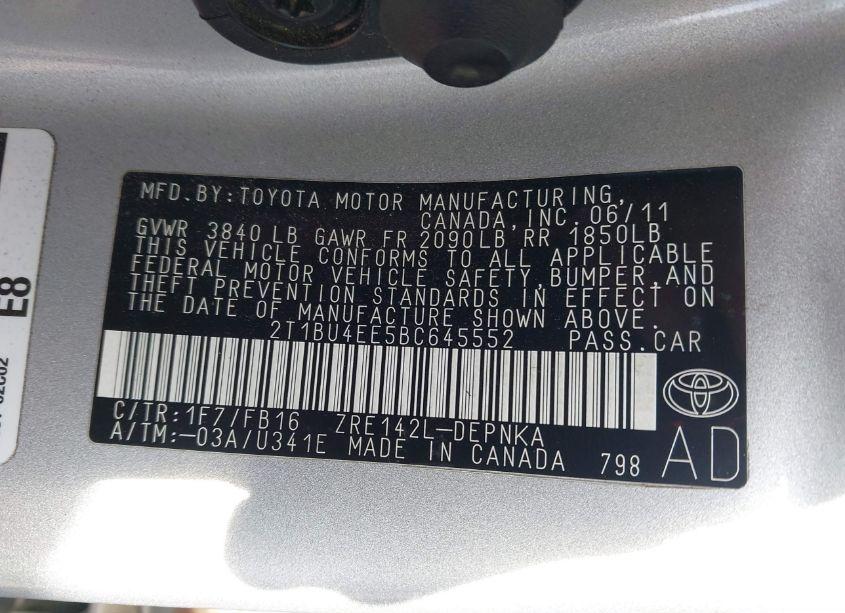 Photo 9 of 2011 Toyota Corolla LE (VIN 2T1BU4EE5BC645552)