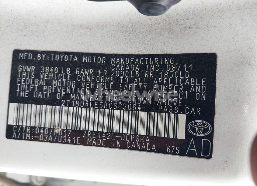Photo 9 of 2011 Toyota Corolla S (VIN 2T1BU4EE5BC663064)