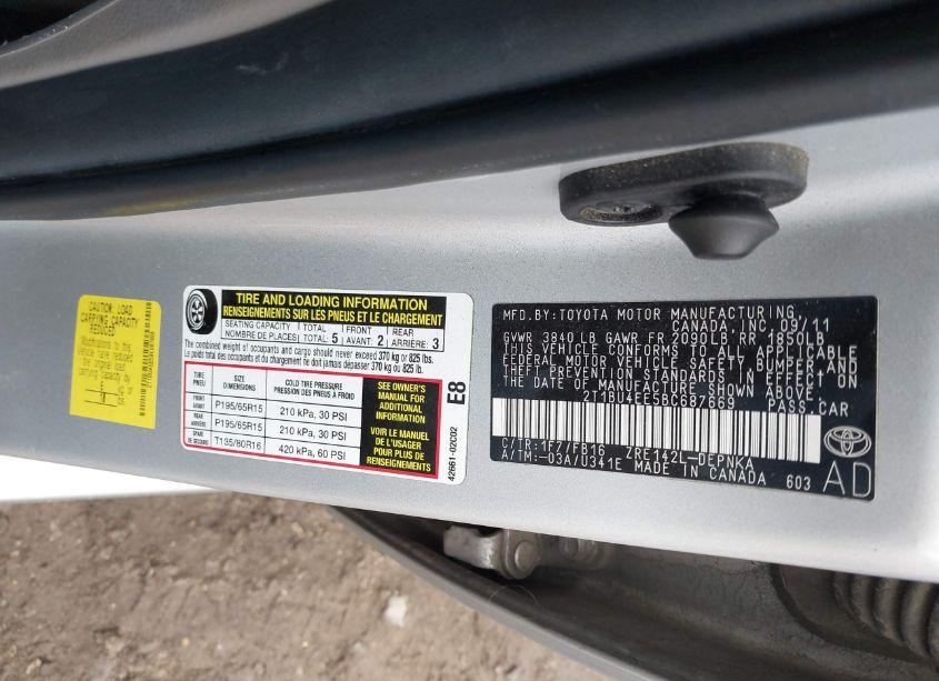 Photo 9 of 2011 Toyota Corolla LE (VIN 2T1BU4EE5BC687669)