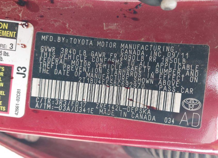 Photo 9 of 2011 Toyota Corolla S (VIN 2T1BU4EE5BC692970)