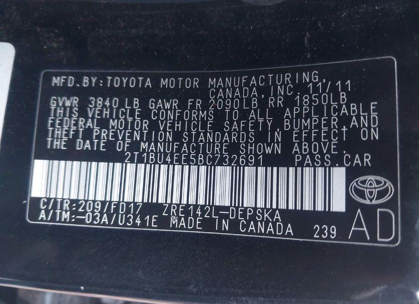 Photo 9 of 2011 Toyota Corolla S (VIN 2T1BU4EE5BC732691)