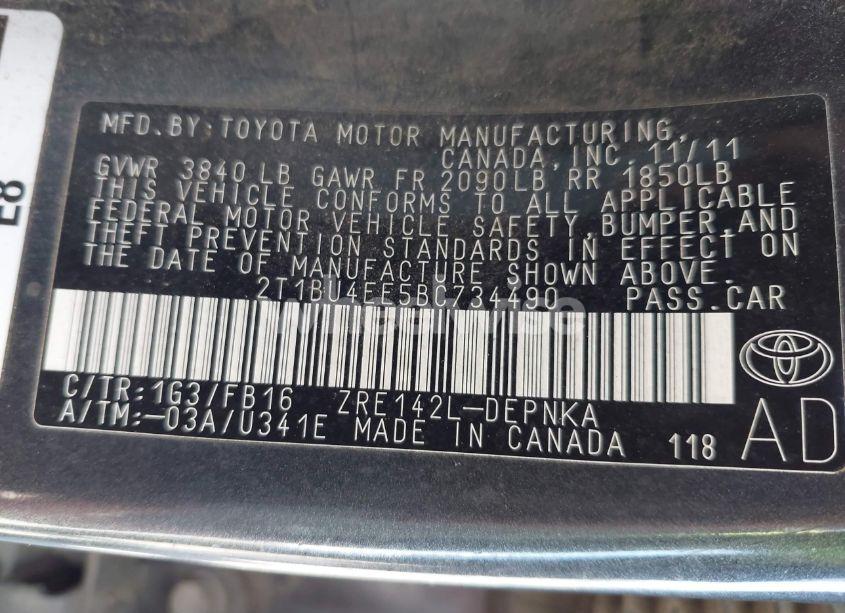 Photo 9 of 2011 Toyota Corolla LE (VIN 2T1BU4EE5BC734490)