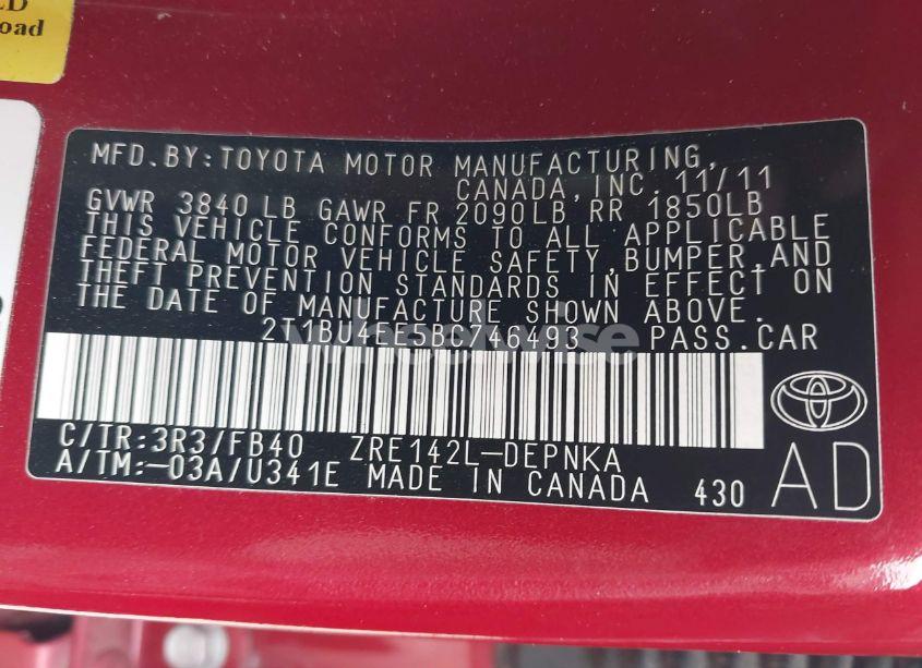 Photo 9 of 2011 Toyota Corolla LE (VIN 2T1BU4EE5BC746493)