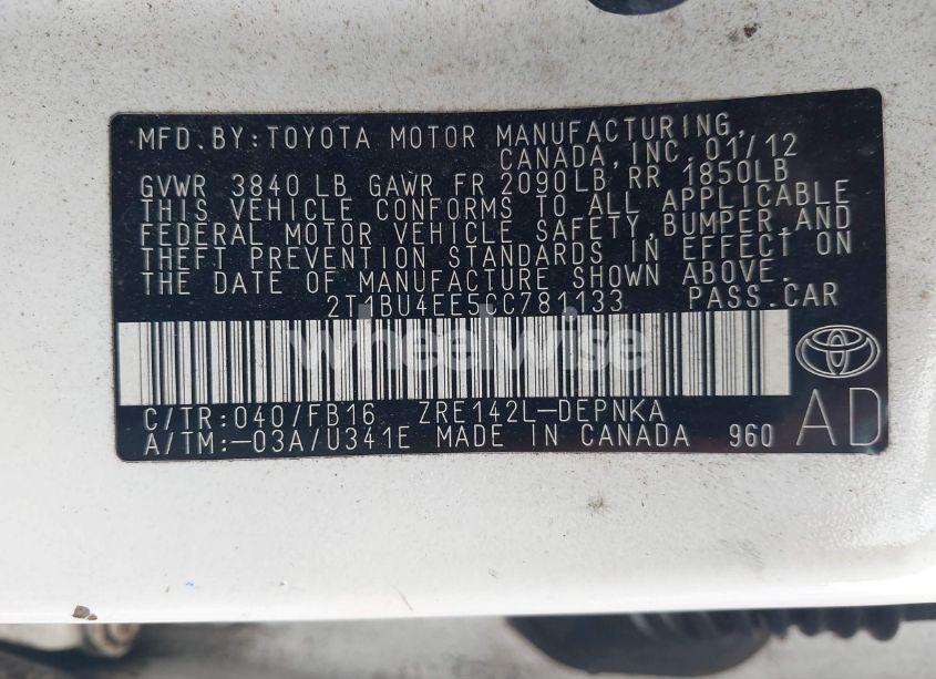 Photo 9 of 2012 Toyota Corolla LE (VIN 2T1BU4EE5CC781133)