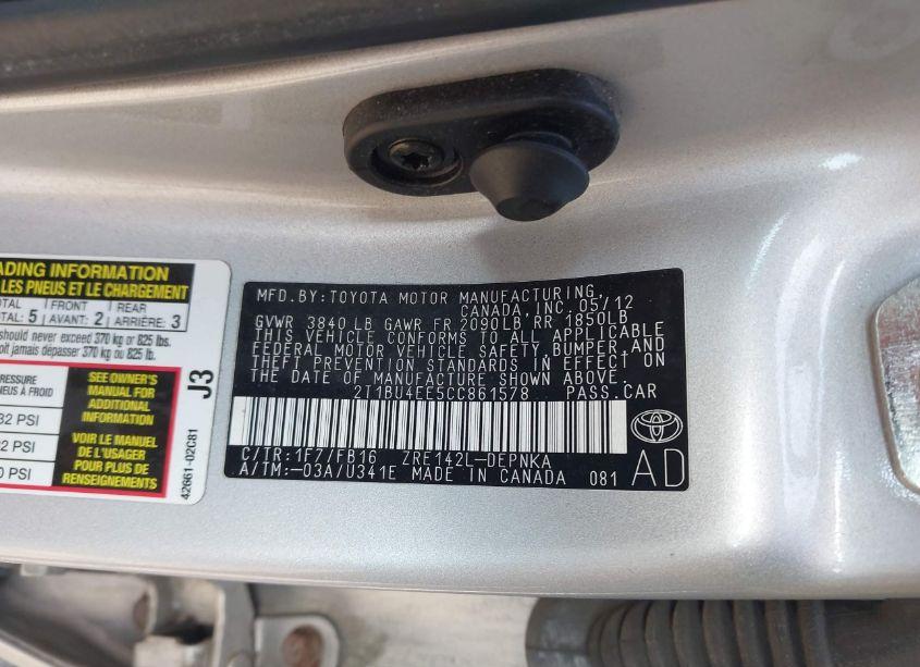 Photo 9 of 2012 Toyota Corolla LE (VIN 2T1BU4EE5CC861578)