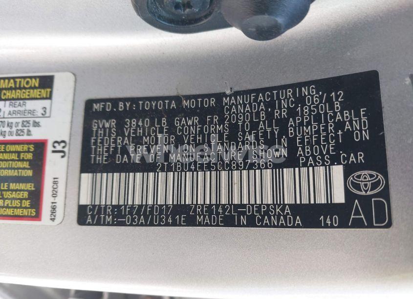 Photo 9 of 2012 Toyota Corolla S (VIN 2T1BU4EE5CC897366)