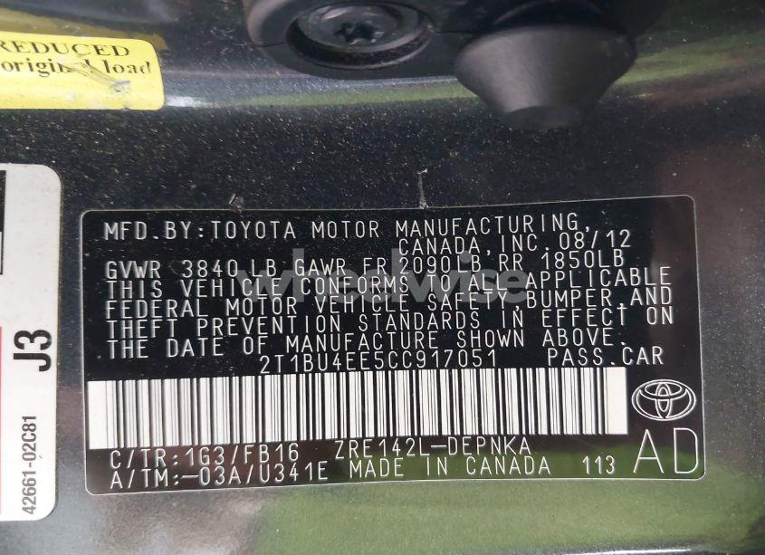 Photo 9 of 2012 Toyota Corolla LE (VIN 2T1BU4EE5CC917051)