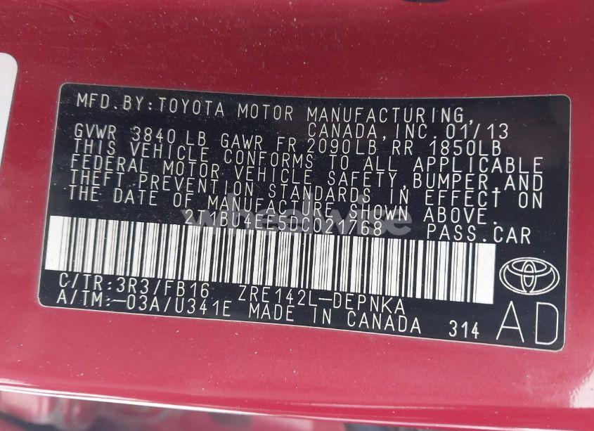 Photo 9 of 2013 Toyota Corolla LE (VIN 2T1BU4EE5DC021768)