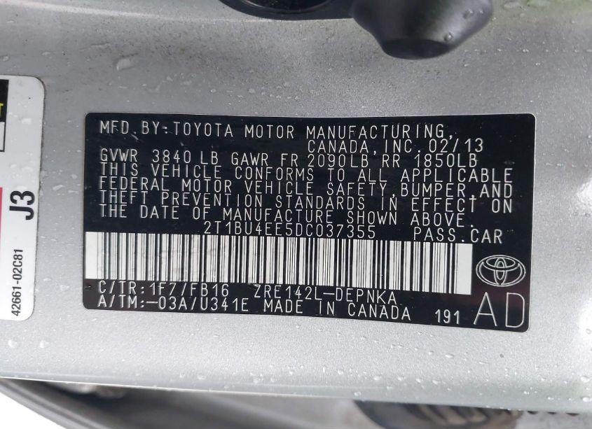 Photo 9 of 2013 Toyota Corolla LE (VIN 2T1BU4EE5DC037355)