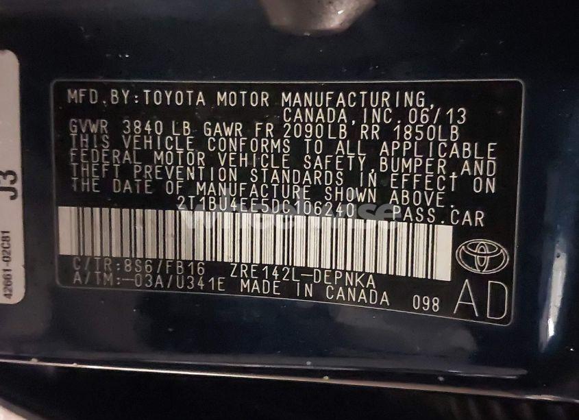 Photo 9 of 2013 Toyota Corolla LE (VIN 2T1BU4EE5DC106240)