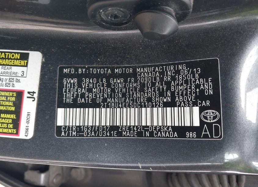 Photo 9 of 2013 Toyota Corolla S (VIN 2T1BU4EE5DC110126)