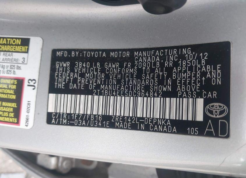 Photo 9 of 2013 Toyota Corolla LE (VIN 2T1BU4EE5DC964842)