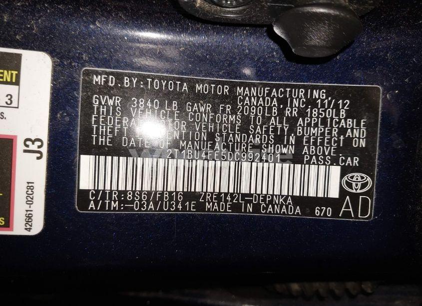 Photo 9 of 2013 Toyota Corolla LE (VIN 2T1BU4EE5DC992401)