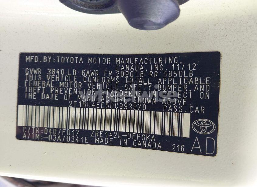 Photo 9 of 2013 Toyota Corolla S (VIN 2T1BU4EE5DC993970)