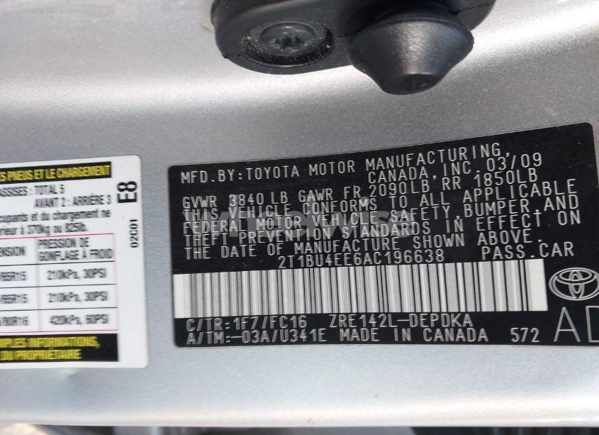 Photo 9 of 2010 Toyota Corolla LE (VIN 2T1BU4EE6AC196638)