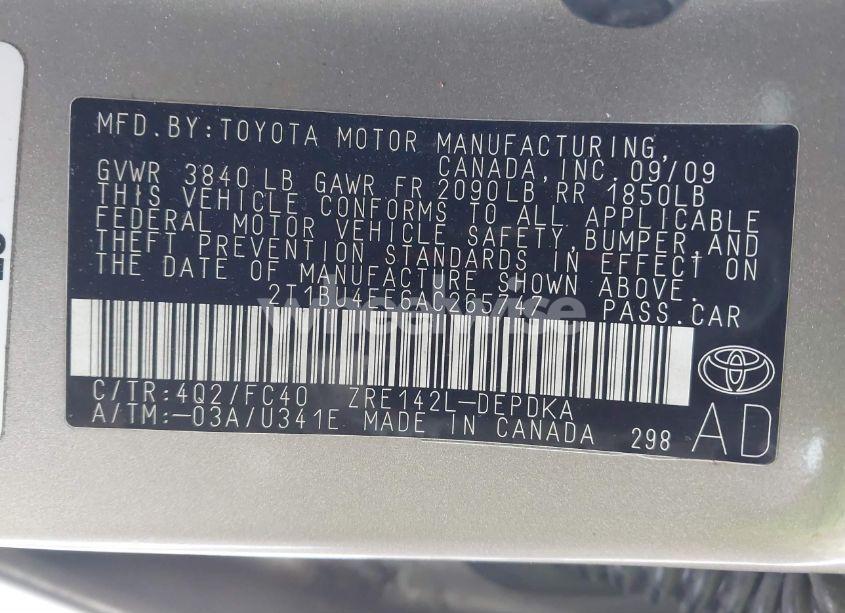 Photo 9 of 2010 Toyota Corolla LE (VIN 2T1BU4EE6AC265747)