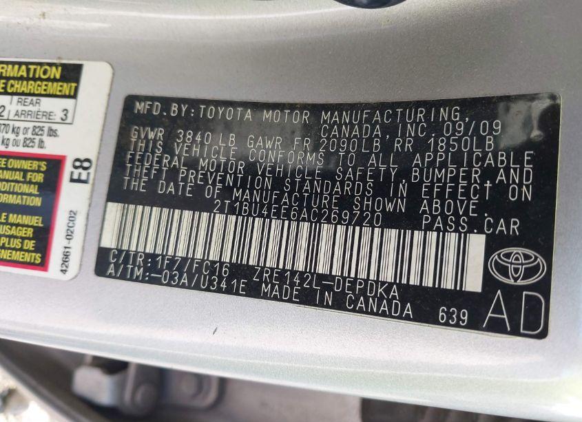 Photo 9 of 2010 Toyota Corolla LE (VIN 2T1BU4EE6AC269720)
