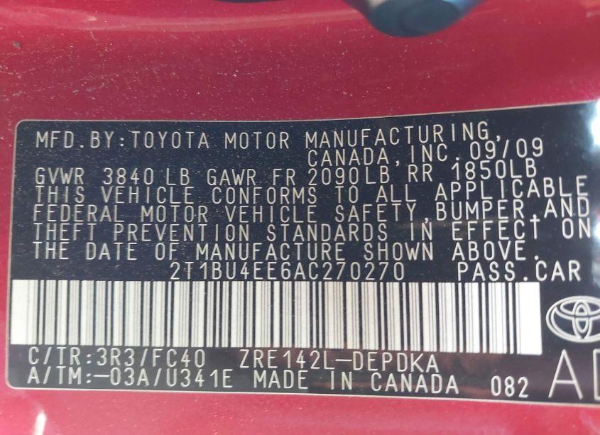 Photo 9 of 2010 Toyota Corolla LE (VIN 2T1BU4EE6AC270270)