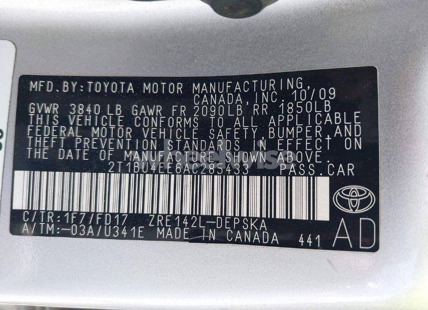 Photo 9 of 2010 Toyota Corolla S (VIN 2T1BU4EE6AC285433)