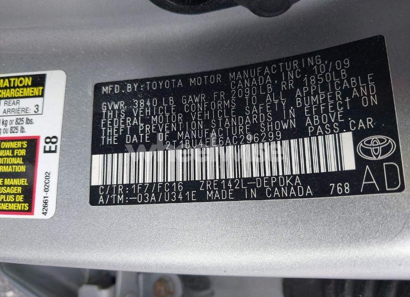 Photo 9 of 2010 Toyota Corolla LE (VIN 2T1BU4EE6AC296299)