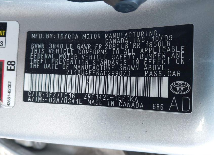 Photo 9 of 2010 Toyota Corolla LE (VIN 2T1BU4EE6AC299073)