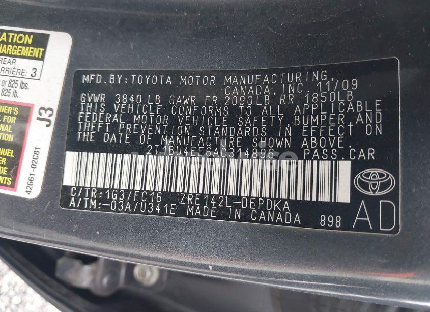 Photo 9 of 2010 Toyota Corolla LE (VIN 2T1BU4EE6AC314896)