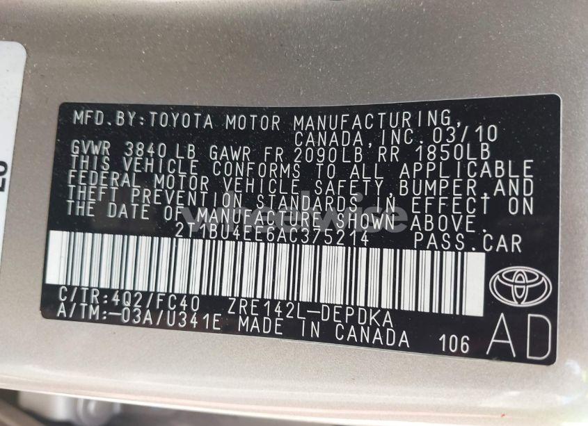 Photo 9 of 2010 Toyota Corolla LE (VIN 2T1BU4EE6AC375214)