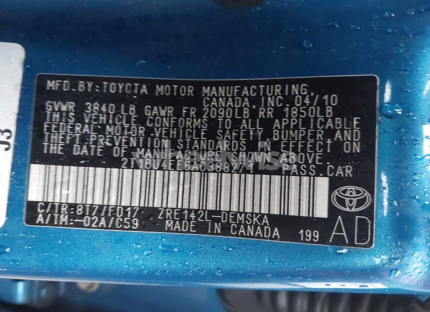 Photo 9 of 2010 Toyota Corolla S (VIN 2T1BU4EE6AC388271)