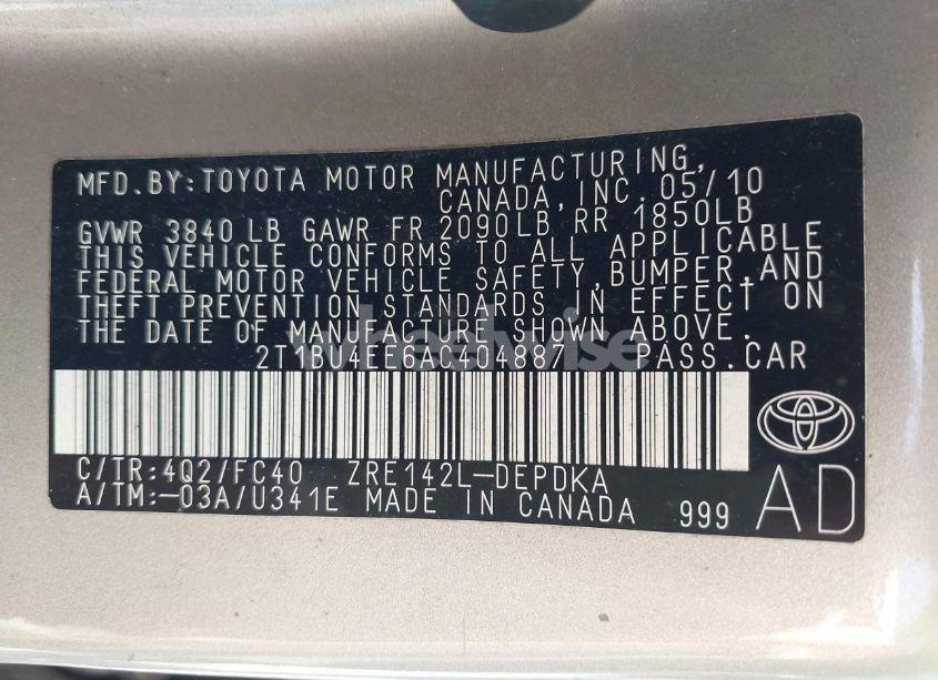Photo 9 of 2010 Toyota Corolla LE (VIN 2T1BU4EE6AC404887)