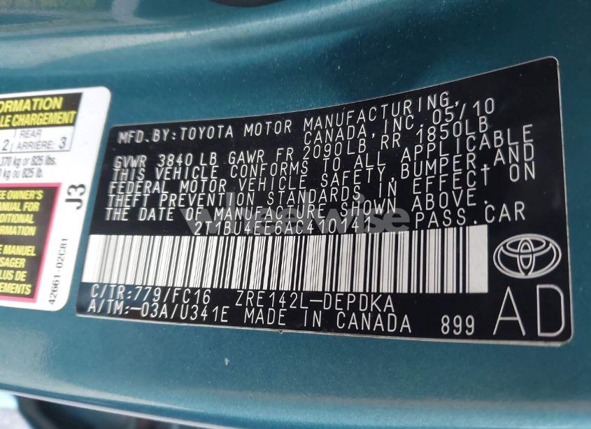 Photo 9 of 2010 Toyota Corolla LE (VIN 2T1BU4EE6AC410141)