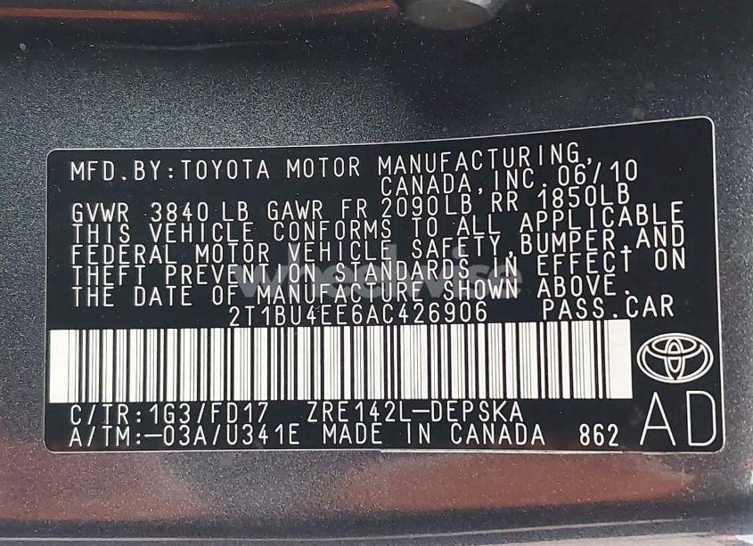 Photo 9 of 2010 Toyota Corolla S (VIN 2T1BU4EE6AC426906)