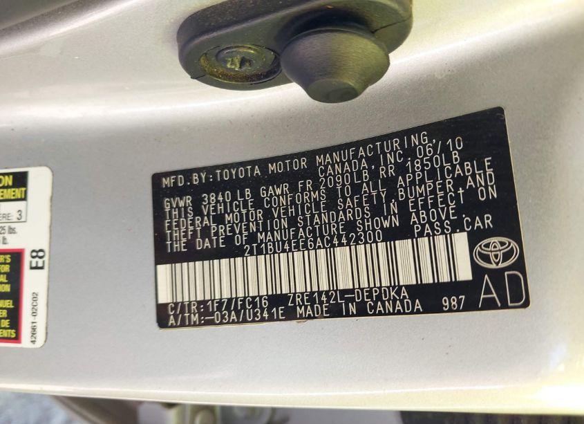 Photo 9 of 2010 Toyota Corolla LE (VIN 2T1BU4EE6AC442300)